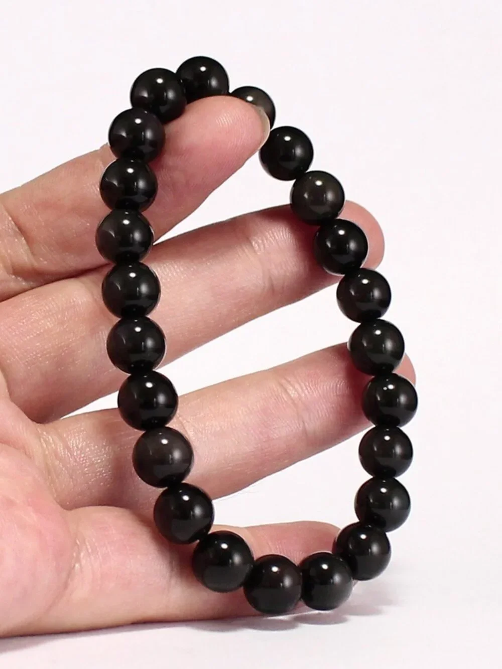 Natural Gold Sheen Obsidian Bracelet 15.82g 8mm Beads Golden Cat Eye Certified